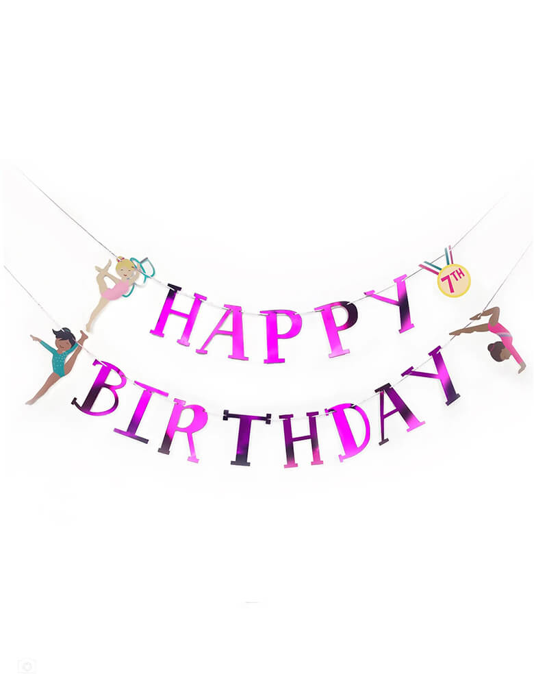 Merrilulu Gymnastics Pink Happy Birthday Banner 