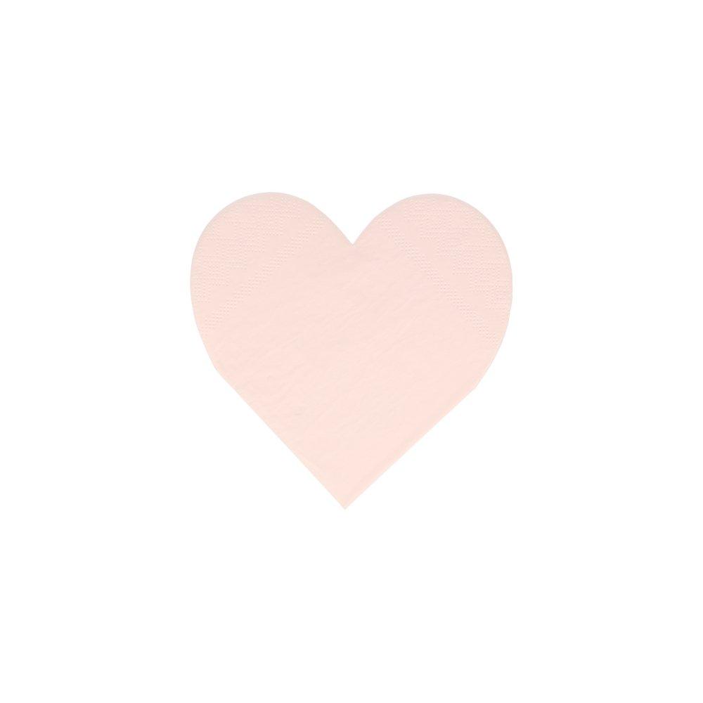 A close up of the blush napkin from Meri Meri pink tone small die cut heart shaped napkin set in 4 shades of pink including coral, pink, peach and blush, perfect for a Valentine's Day or Galentine's Day celebration, wedding, bridal shower, engagement party or any girly themed birthday party.
