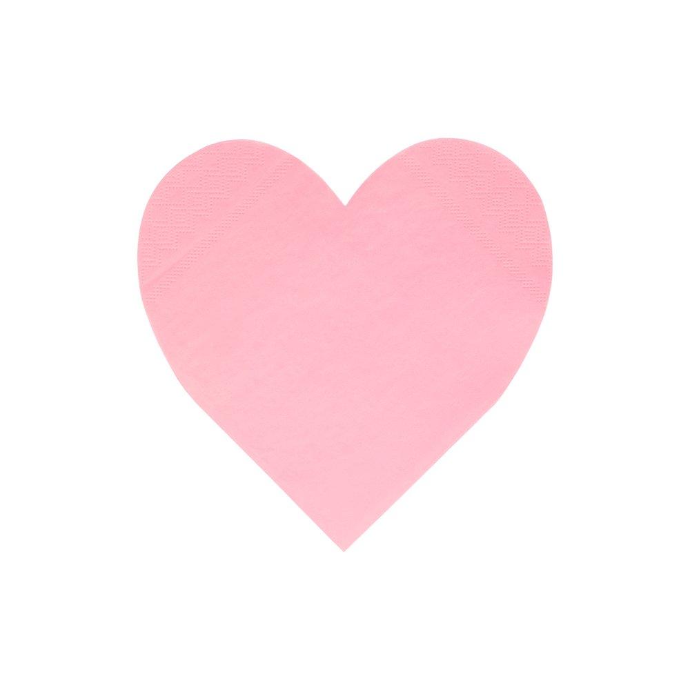 A close up of the pink napkin from Meri Meri pink tone large die cut heart shaped napkin set in 4 shades of pink including coral, pink, peach and blush, perfect for a Valentine's Day or Galentine's Day celebration, wedding, bridal shower, engagement party or any girly themed birthday party.