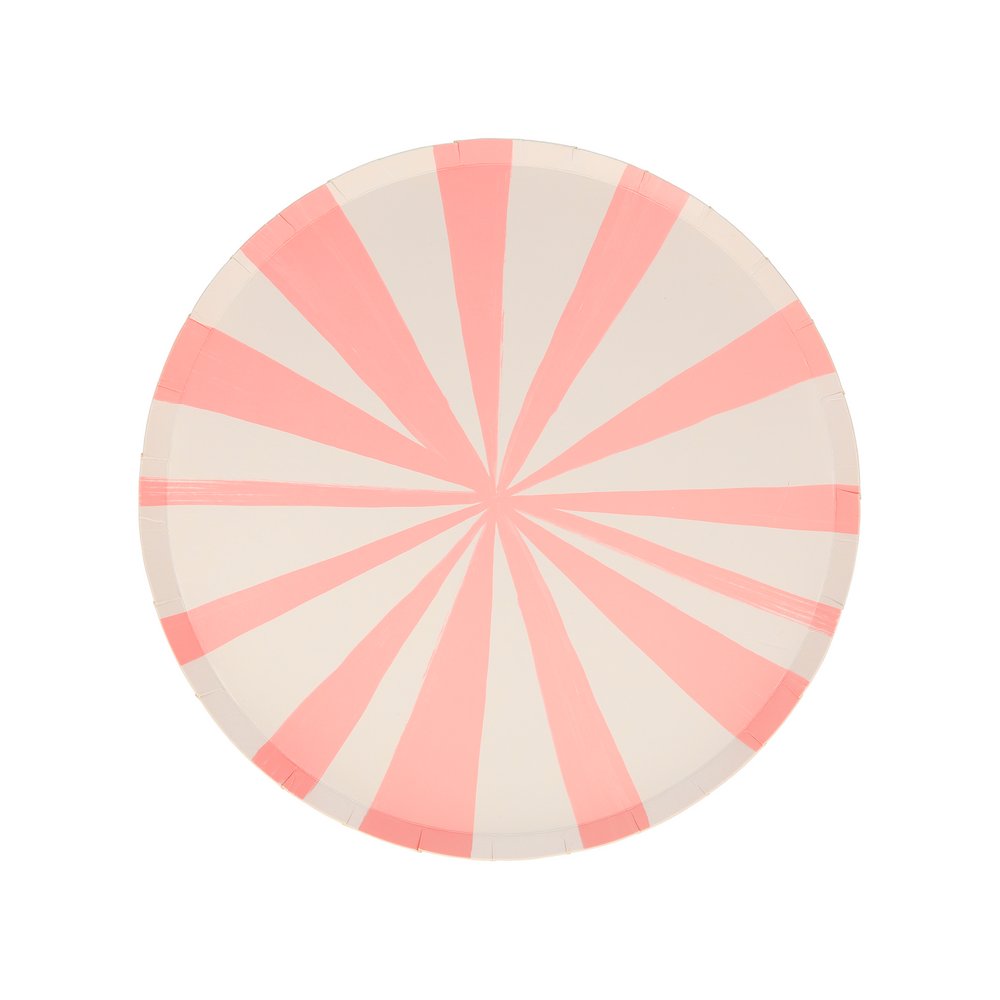 Pink stripe Side plate from Mixed Stripe Side Plates by Meri Meri. These sensational round side plates feature 8 different stripes of color for a decorative effect. Stripes are a delightful way to add lots of color and style to any party table.