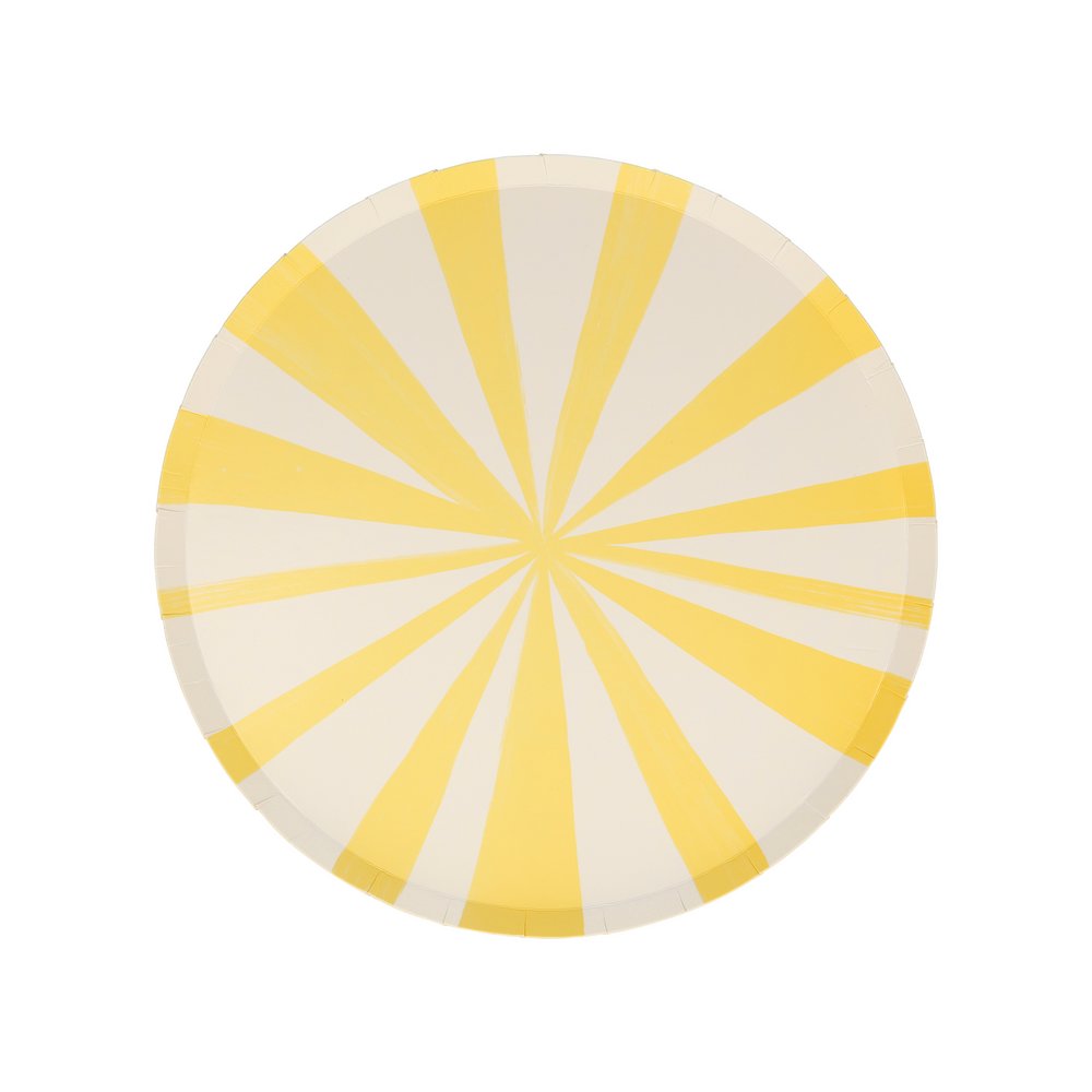 Yellow stripe Side plate from Mixed Stripe Side Plates by Meri Meri. These sensational round side plates feature 8 different stripes of color for a decorative effect. Stripes are a delightful way to add lots of color and style to any party table.