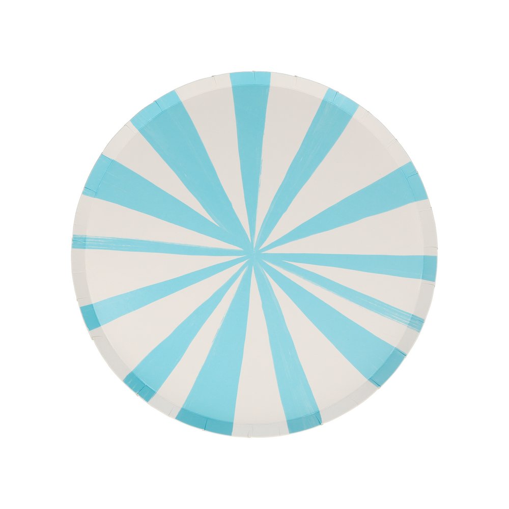 Light blue stripe Side plate from Mixed Stripe Side Plates by Meri Meri. These sensational round side plates feature 8 different stripes of color for a decorative effect. Stripes are a delightful way to add lots of color and style to any party table.