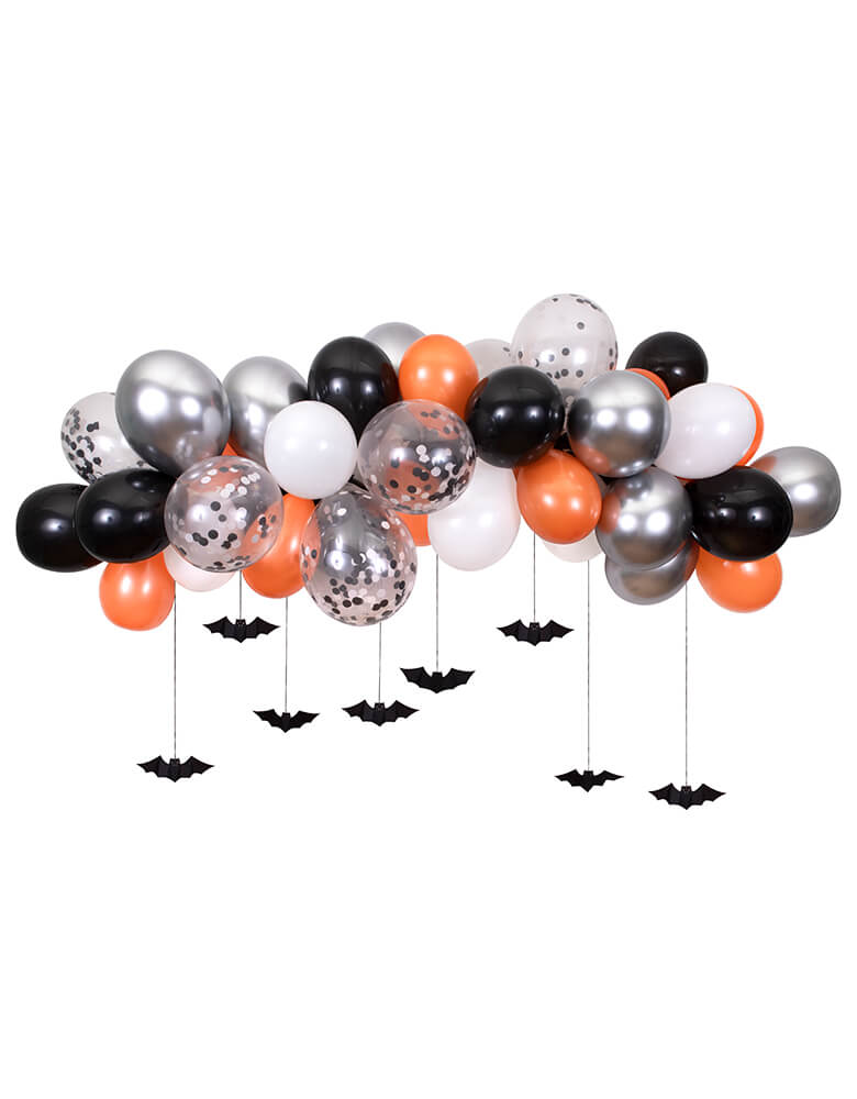 Meri Meri - 209755 - Halloween Balloon Garland Kit. balloon garland kit includes:   40 balloons in black, silver, orange, white and confetti balloons. This classic spooky balloon garland will make a spooktacular decoration at your Halloween bash! It's easy to assemble and will both delight and thrill your guests.