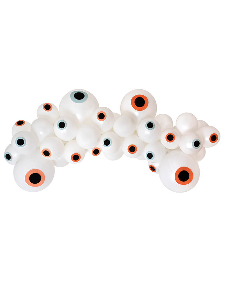 Meri Meri - 217117_Eyeball Balloon Garland. Each balloon garland kit includes: 40 white balloons in two sizes and 40 eye details. This spooky garland crafted from creepy eyeball balloons is a terrific decoration for your Halloween celebrations. It's easy to assemble and will both delight and thrill your guests.