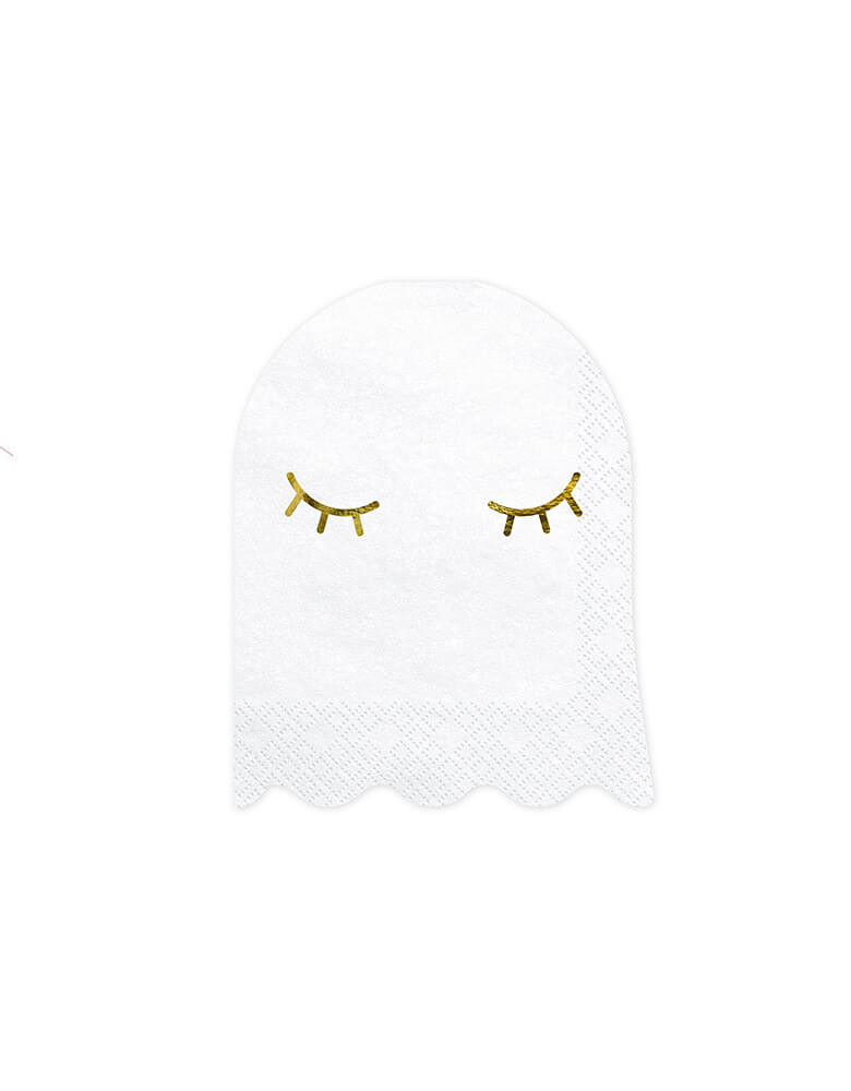 Party Deco Halloween Ghost Napkin, Featuring a cute smiley ghost die-cut design with gold foil detail. Add these boo-tiful ghost shaped napkins to your Halloween celebration, Kids modern spooky halloween party, hocus pocus party, trick-or-treating party, nightmare before christmas party, spooktacular halloween party and all halloween related celebrations