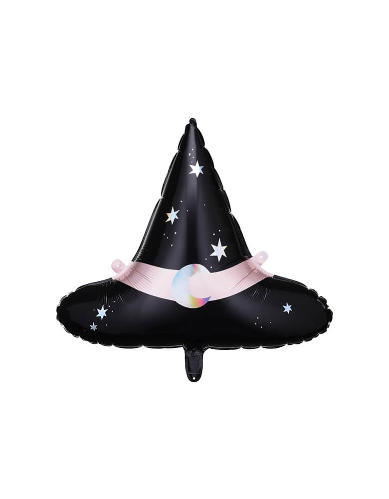 Party Deco Pink Witch Hat Foil Balloon with pink ribbon