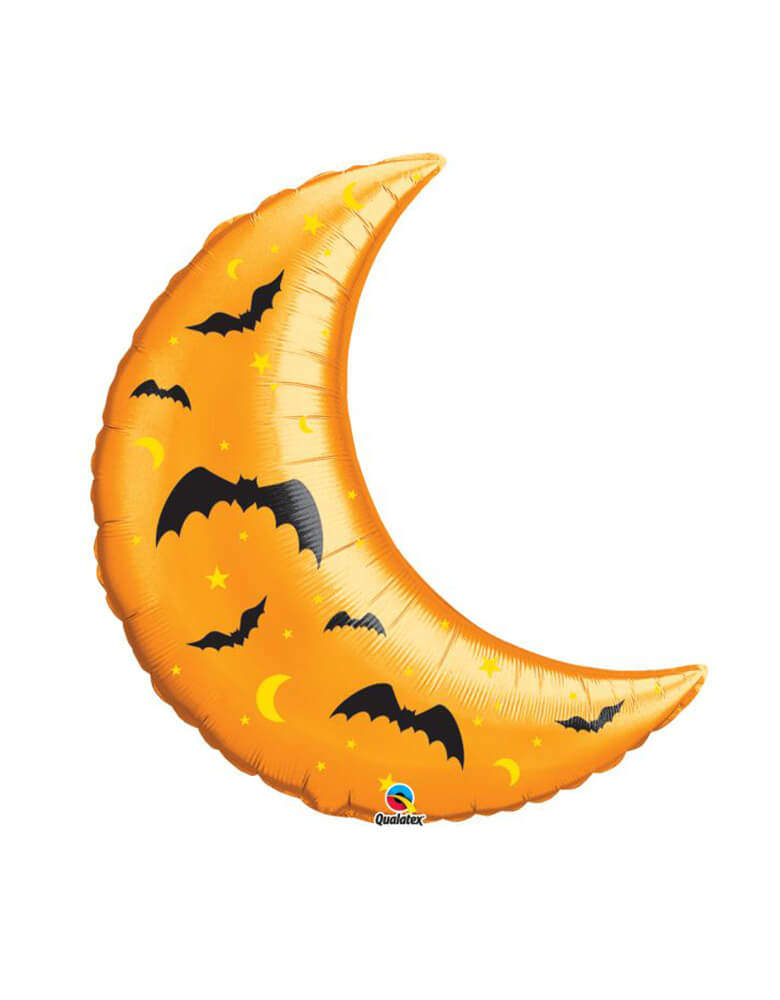 Qulatex 35" Balloons Orange Crescent Moon with Halloween Bats Foil Mylar Balloon