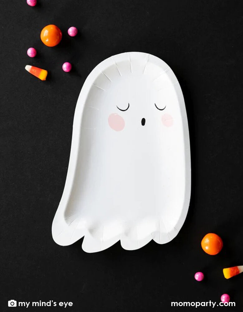  My Mind's Eye trick or treat ghost shaped plates, With their fun shaped ghoulish details these party plates are sure to keep your guests haunting your treat table all night!