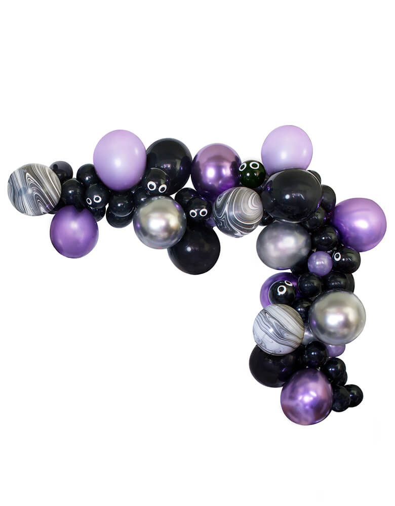 2019 Momo Party Kids New Halloween Collection Balloon Garland/Cloud with Chrome Purpler, Black, Silver, Black swir, Pearl Purpler color balloons