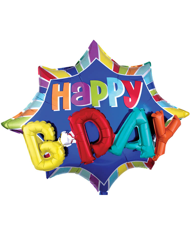 Anagram Balloons - 33574 Burst Happy BDAY Multi-Balloon P47. Celebrate birthdays this awesome happy b-day burst foil mylar Multi-Balloon