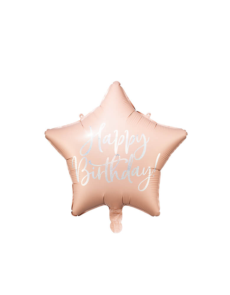 Party Deco - Happy Birthday Blush Star Shaped Foil Balloon. This 16 inches Star shaped foil balloon featuring in a pastel blush color with "happy birthday" text on it