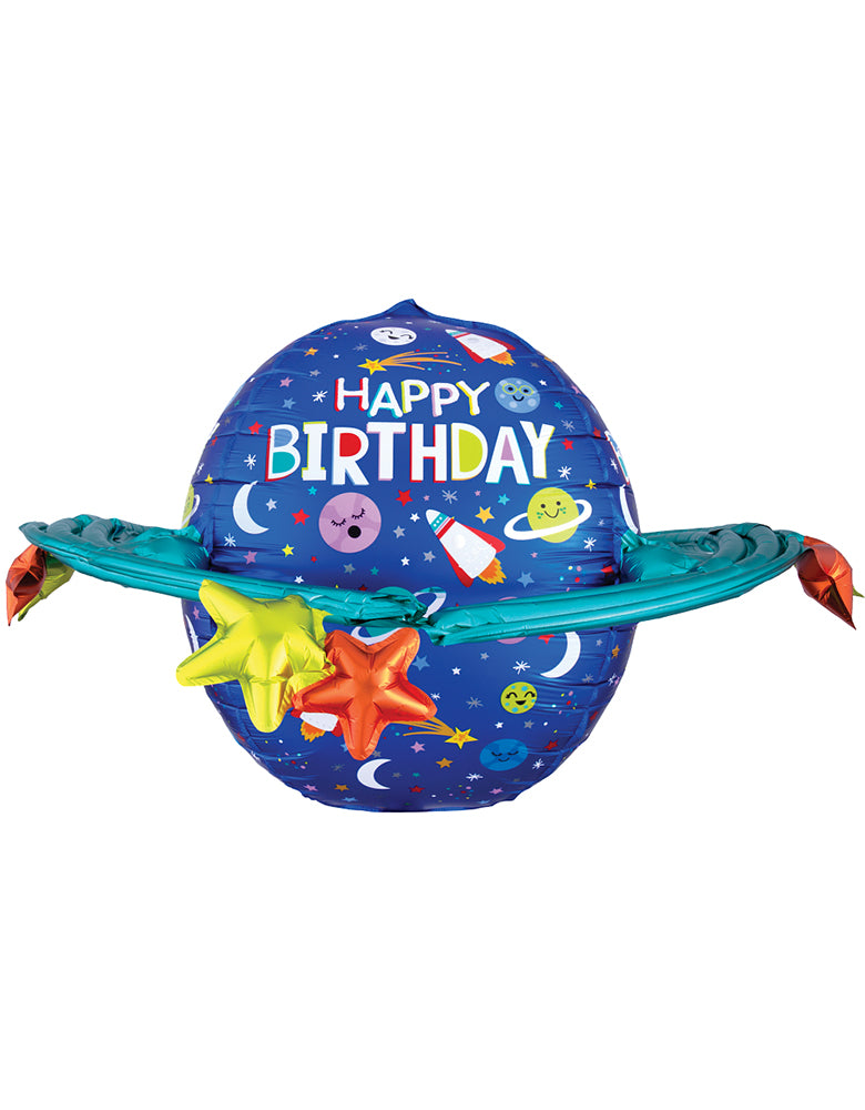 Anagram Balloons - 40375 Happy Birthday Colorful Galaxy UltraShape® P60. Accent your space themed party with this 29 inches adorable 3D happy birthday planet foil mylar balloon. 