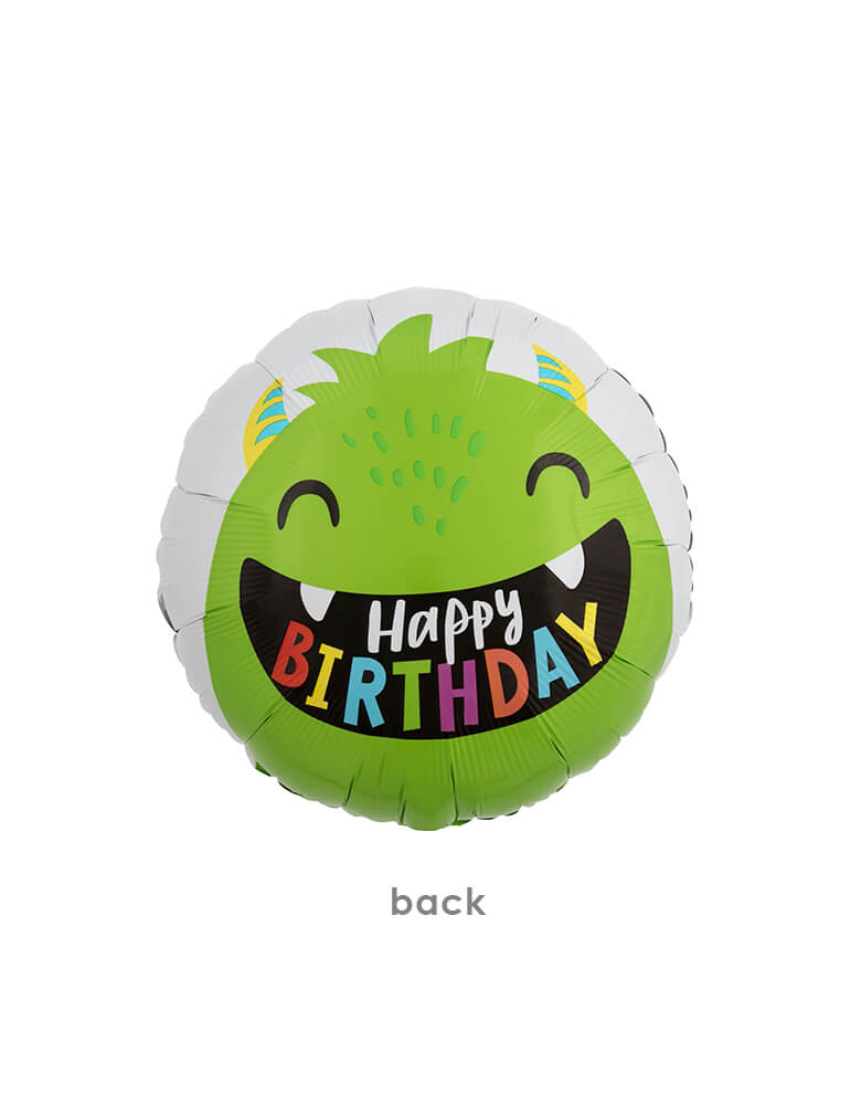Anagram Balloons 41800 Happy Little Monsters Birthday Standard HX® S40. This Happy Birthday Little Monsters Foil Balloon featuring cute green happy monsters with "happy birthday" text in his mouth, on the back of the rounded foil balloon, Invite all your monster friends to your little one's birthday celebration!