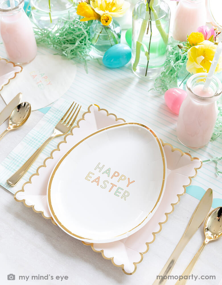 Happy Easter Egg Shaped Paper Plates (Set of 8)