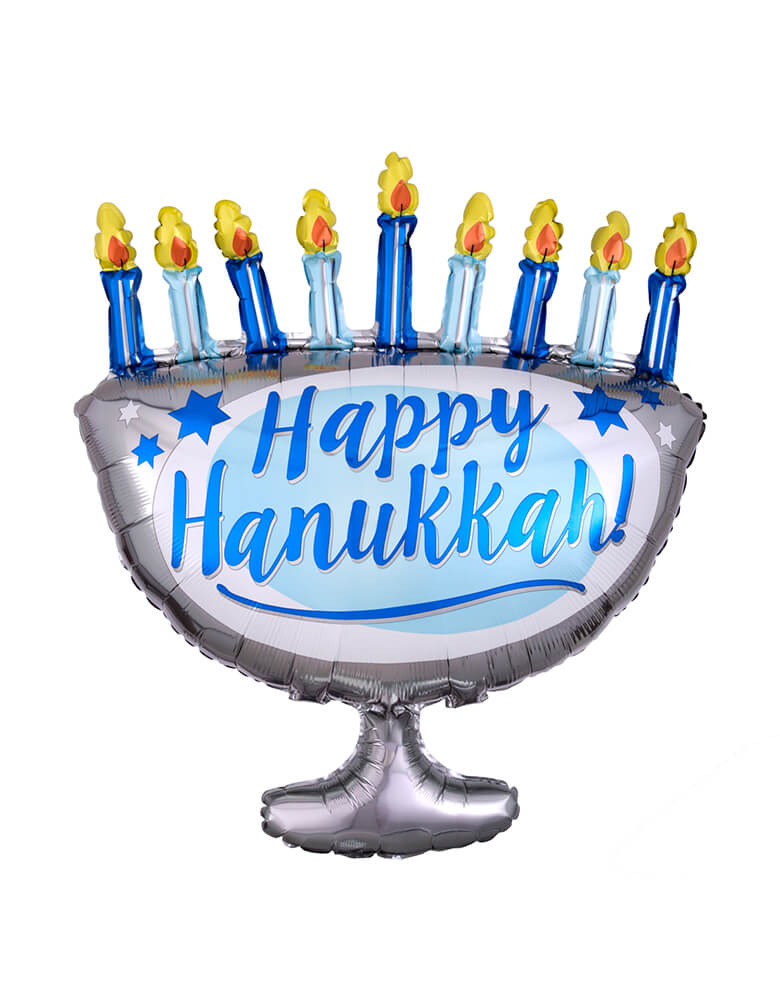 Anagram Balloons - Happy Hanukkah Menorah Foil Balloon. Accent your Hanukkah celebration with this 33 inches menorah die cup shaped Happy Hanukkah Menorah foil mylar balloon.