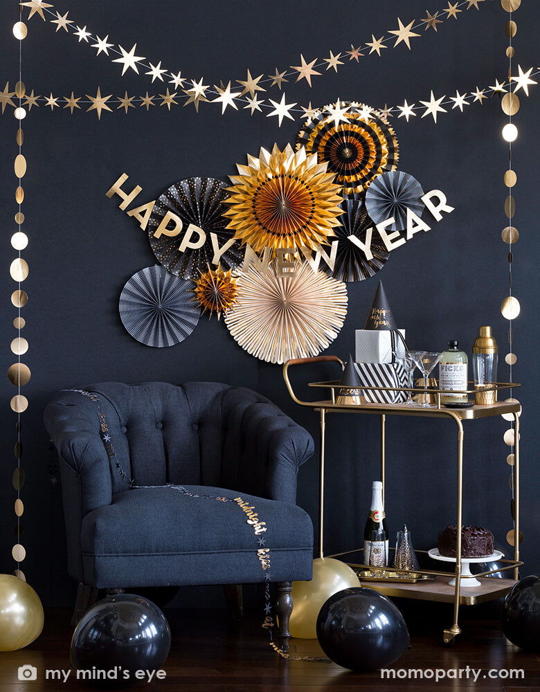 Tuxedo Black and Gold Party Fans (Set of 6)