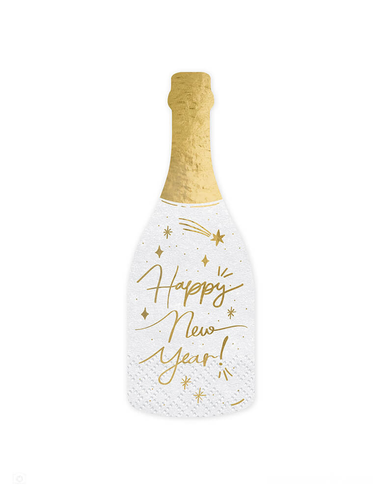 Ring in the New Year in style with this fun champagne shaped Happy New Year napkins with gold foil detail. 