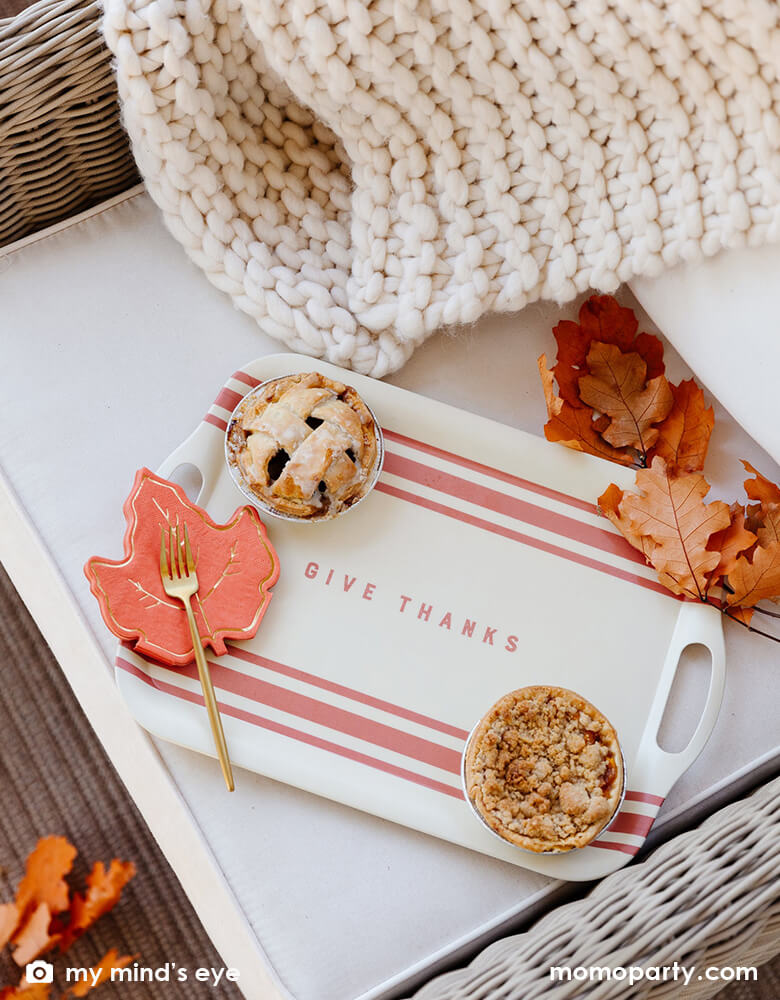 Harvest Give Thanks Stripe Reusable Bamboo Tray