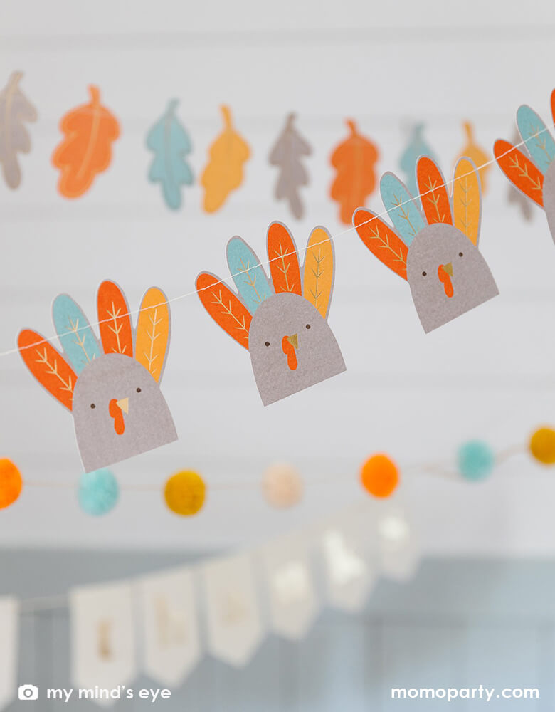 Harvest Thanksgiving Turkey and Pom Pom Banner Set