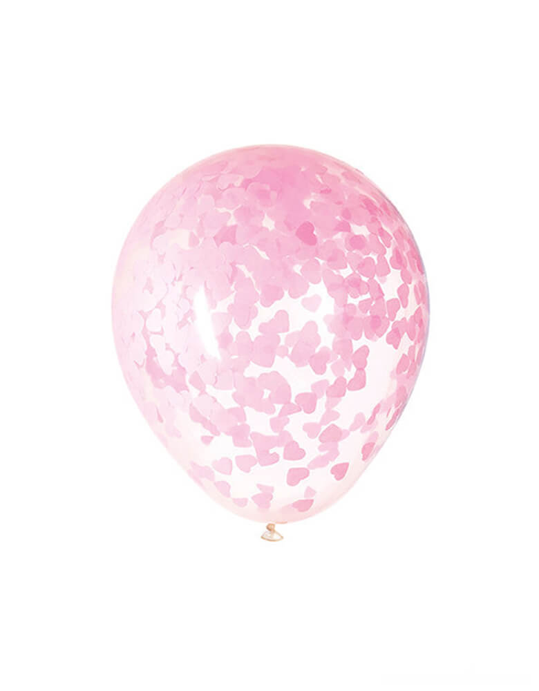 Unique Industries balloon - 16" Pink Heart Shaped Confetti Balloon, Celebrate Valentine's Day or love themed parties, girls birthday party, baby girl shower with these 16" clear balloons filled with pink heart shaped confetti!