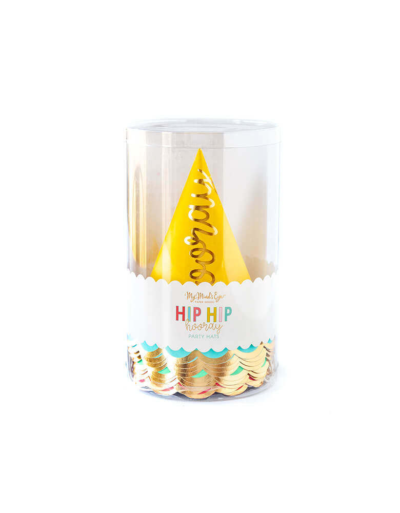 My Mind's Eyes Hip Hip Hooray Colorful Party Hats in transparent package