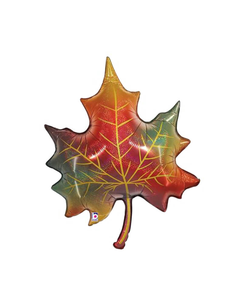 Betallic Holographic Glitter Fall Leaf Foil Balloon. Accent your fall or Thanksgiving themed party with this beautiful holographic glitter maple leaf foil mylar balloon!