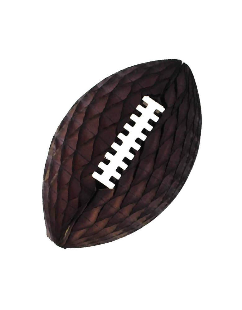 Devra Party - 12 Inch Honeycomb Tissue Paper Football Party Decoration. Made from premium honeycomb tissue paper, each piece comes with its own hanging string. Hang it from the ceiling, along a wall, or use as photo booth or dessert table props! Add an adorable vintage flair to your fall seasonal decor, classroom decorations, or football party!