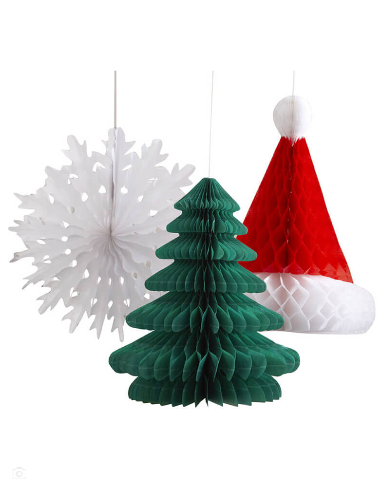Honeycomb Tree, Hat & Snowflake Decorations