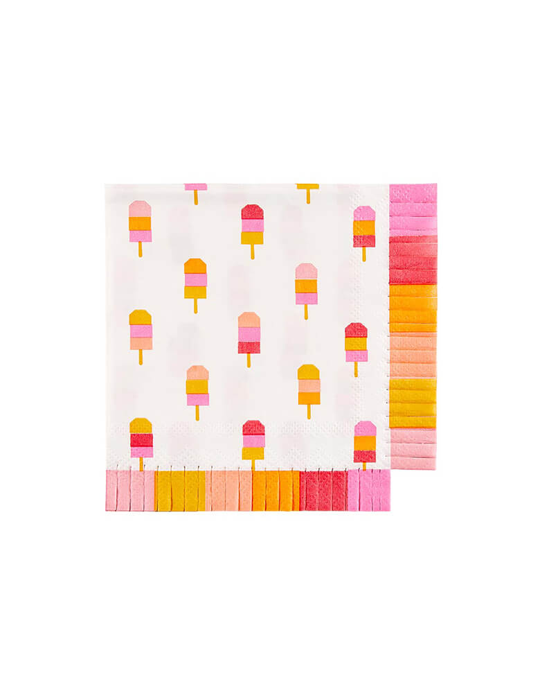 Slant Collection - Ice Cream Small Fringe Napkins. Coming in hot! These fun fringe napkins in bright colors with ice cream design on them are perfect for your ice cream themed party or summer gathering!  