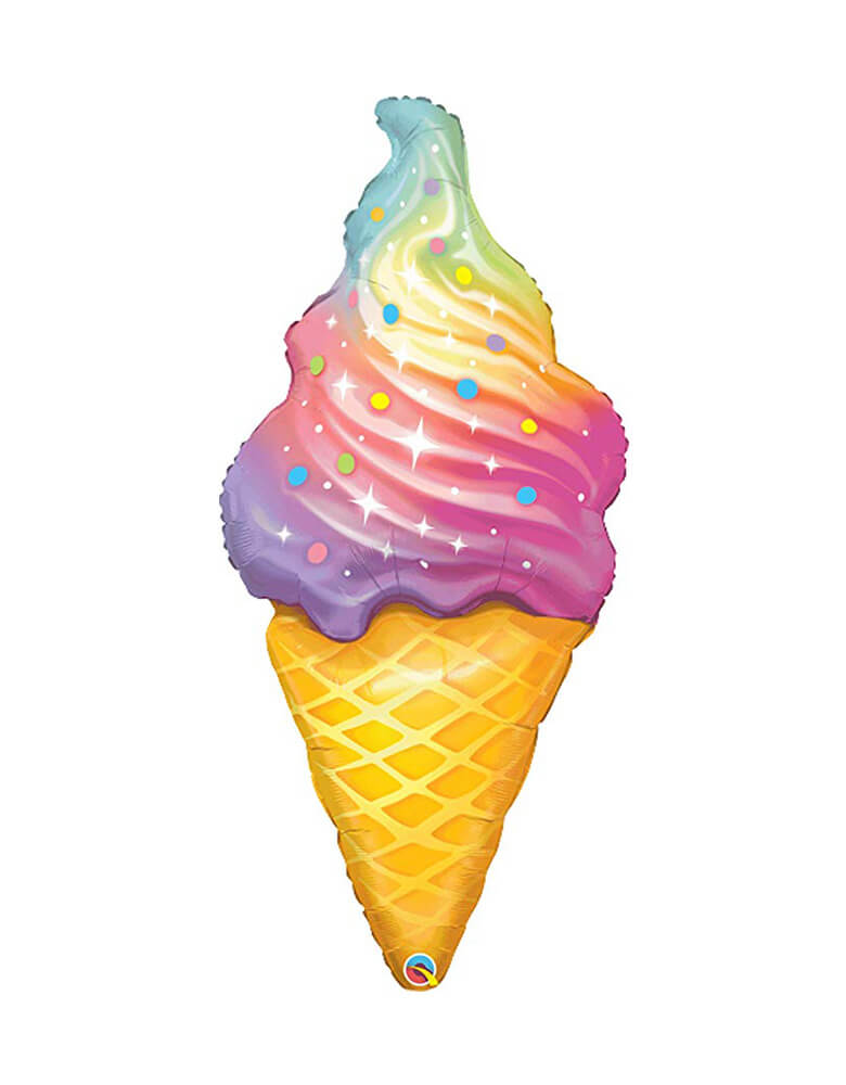 45 inch_RAINBOW SWIRL ICE CREAM Foil Mylar Balloon