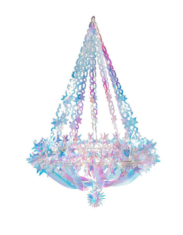 Great Pretenders - Iridescent Chandelier Hanging Decoration. Stage the perfect party with this elegant chandelier made of iridescent material. This chandeliers is easy to assemble, and will for sure be the center piece to any party. It's perfect for a Frozen themed birthday or a whimsical white Christmas celebration! 