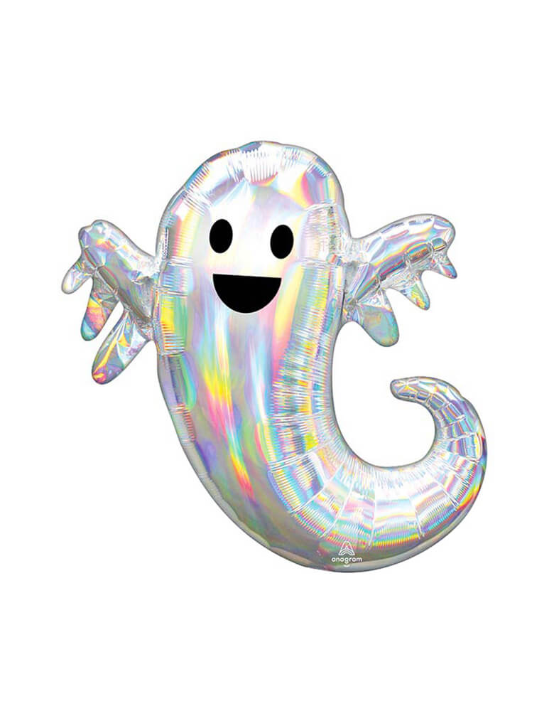 Anagram 28" Halloween Giant Iridescent Ghost Balloon, This foil balloon looks like a large happy ghost. a classroom Halloween party or getting ready for trick-or-treaters, this Halloween balloon is a cute addition to your Halloween decorations, Halloween Party, Spooky birthday party, Haunted House Party, nightmare before christmas Party