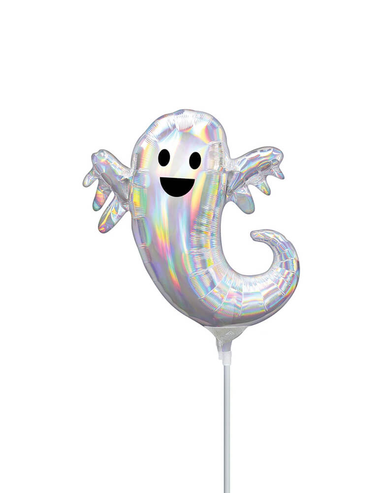 Anagram Balloons - Iridescent Ghost Mini Foil Balloon, Each balloon comes with a cup and straw to display. Add this cute mini iridescent ghost foil balloon your Halloween bash! It also makes a great party favor to send the the little ones to bring home from the party!  