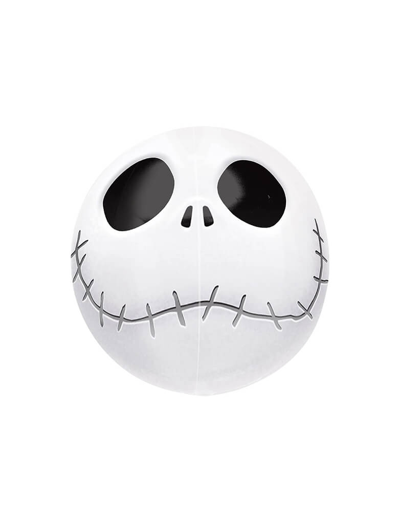 Anagram 15" Night Before Christmas Jack Orbz Foil Helium Balloon, official Nightmare Before Christmas character Jack Skeleton in a round spherical orbz lobe shape, featuring his round head and signature grin. Unique Balloon supplies for Halloween haunted house party decoration, Halloween party even, Halloween party ideas, top best halloween party product