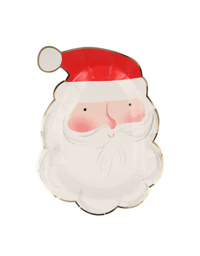 Momo Party's Jolly Santa face shaped plates, set of 8 by Meri Meri, with an adorable illustration of Santa's face, this set of plates are perfect for a kid's friendly Holiday party or a Christmas themed birthday party this Holiday season
