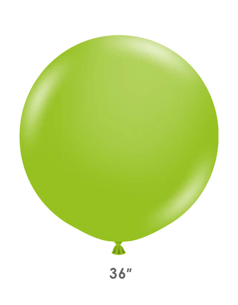 Momo Party Jumbo Round 36" Lime Green Latex Balloon by Qualatex Balloons. This jumbo 3 ft round latex balloon in Lime green color  is perfect for making a stunning balloon cloud at a larger scale.