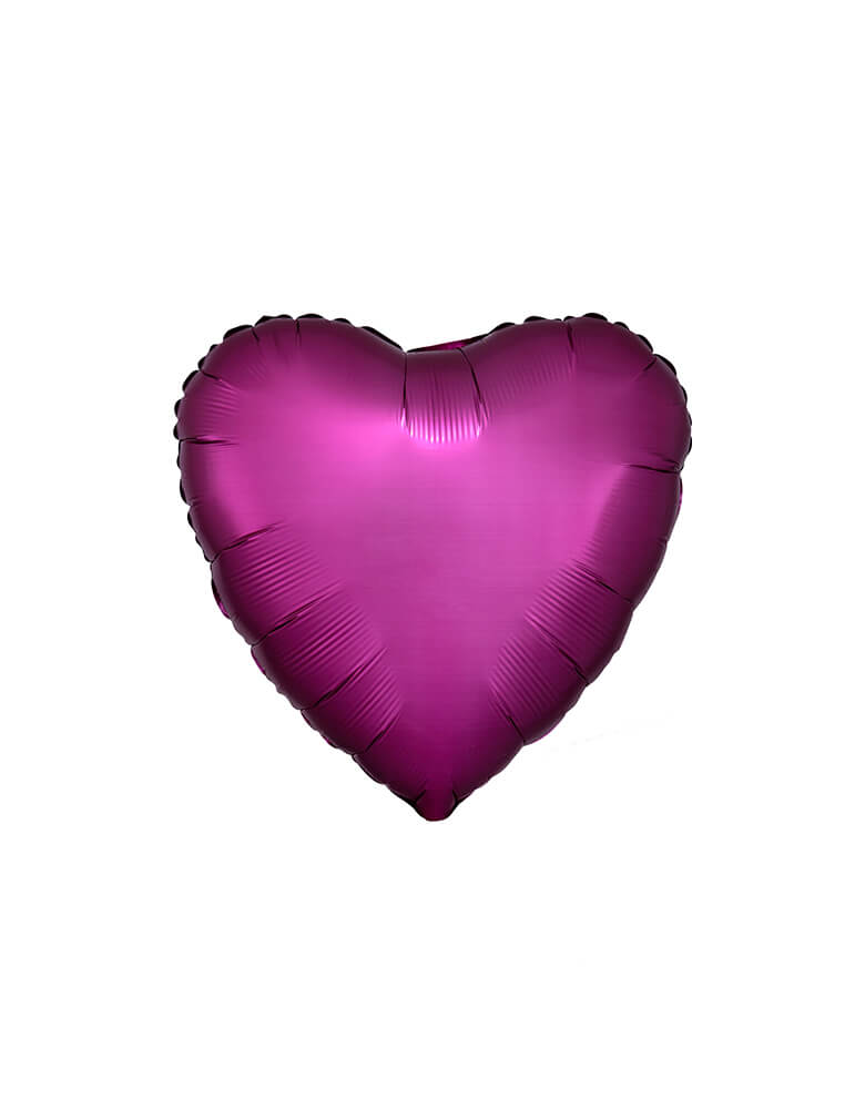 Anagram Balloons - Junior Satin Luxe Pomegranate Heart Shaped Foil Balloon. Celebrate Valentine's Day with this 18 inches satin infused pomegranate heart foil balloon! 