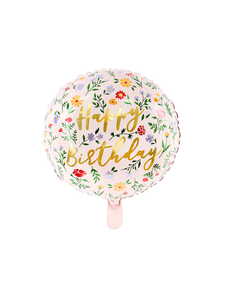 Party Deco -  14 inches Junior Floral Happy Birthday Foil Balloon. This adorable pink floral foil balloon with Happy Birthday message. it's perfect for a girl's birthday party, garden themed birthday party, Tea party, fairy party, Birthday party for Mom.