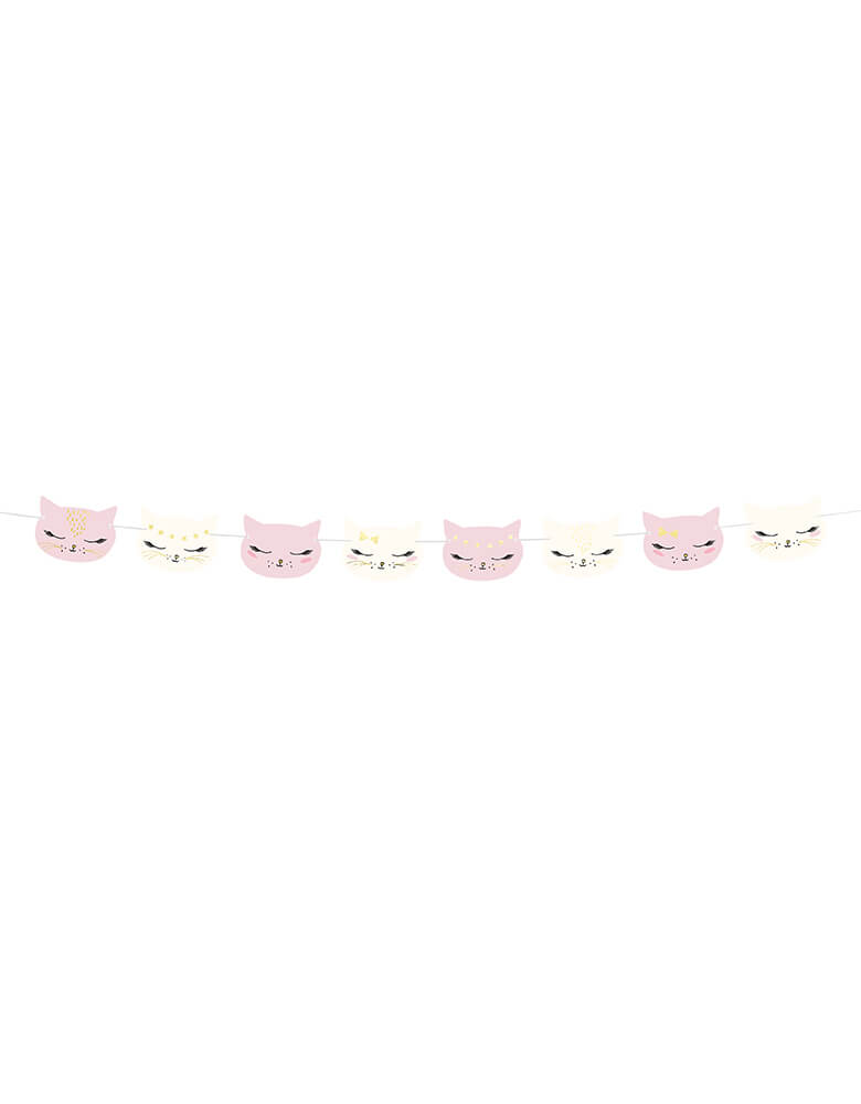 Party deco Kitty Cat Garland, featuring cute cats in pink and white designs.