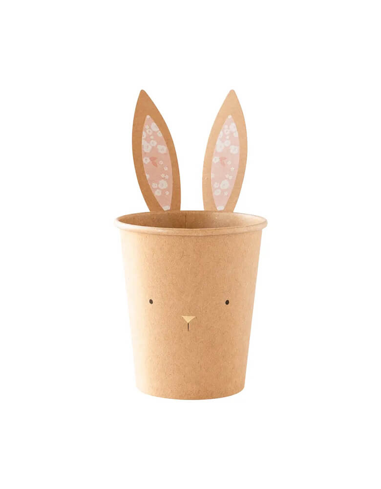 Momo Party's 8 oz kraft bunny cups by My Mind's Eye, come in a set of 8 cups in 4 designs & colors, designed with rustic kraft paper and sweet bunny faces with gold foil accents, these party cups are the perfect addition to your Easter table. Included are attachable ears to make a memorable statement at your table this Easter!