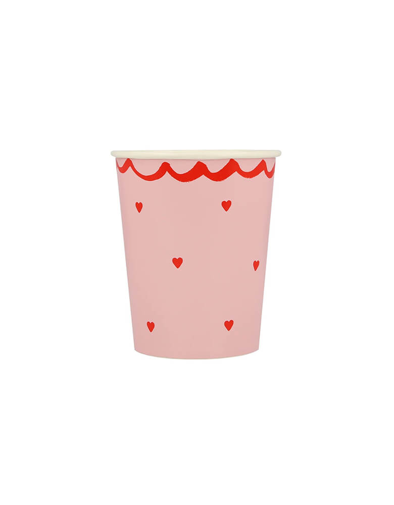 Momo Party's 9oz Lacy Heart Cups, set of 8 by Meri Meri, featuring an on-trend color combination of pink and red. They are perfect for Valentine's Day, anniversaries, engagements, weddings, bridal showers or whenever you want to share the love.