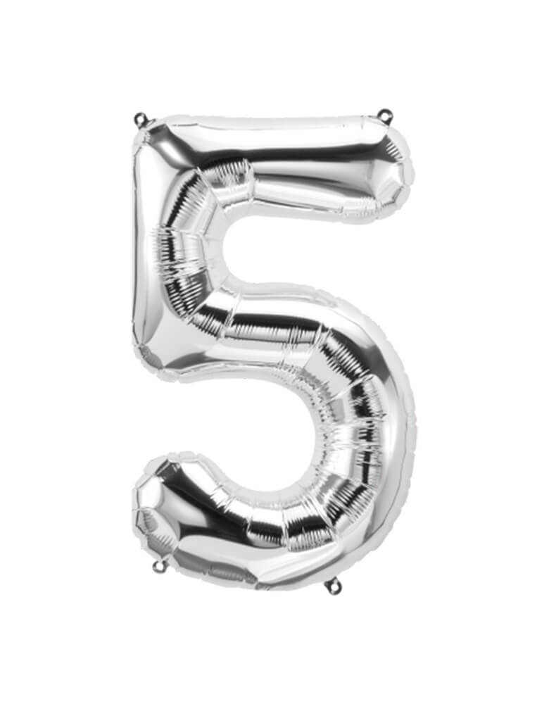 34 inches Large Number Silver Foil Mylar Balloon #5 by Northstar Balloons