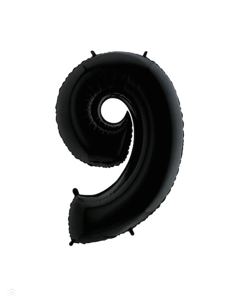 40" Megaloon Large Number Black Foil Mylar Balloon - Number 9. This Giant Black Foil Mylar Balloon is Perfect for birthdays, parties, and anniversaries
