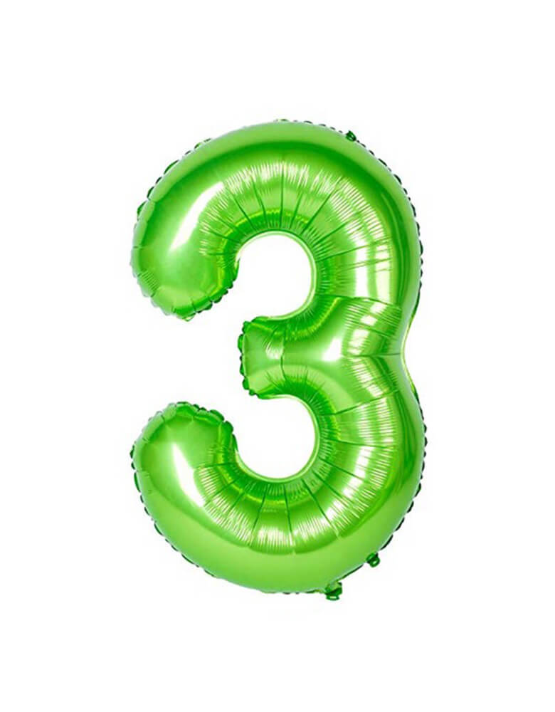 Large Number Green Foil Mylar Balloon of Number three #3
