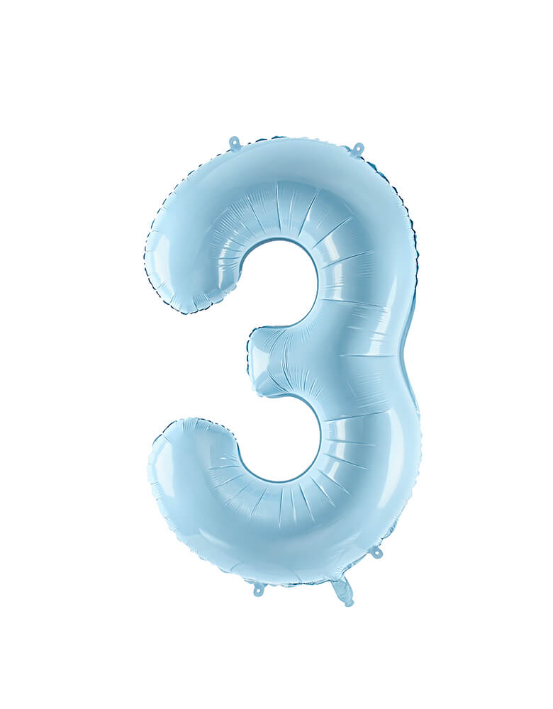 Party Deco - 34 inch - Large Number Pastel Blue Foil Mylar Balloon - Number 3 balloon