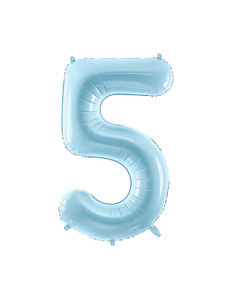 Party Deco - 34 inch - Large Number Pastel Blue Foil Mylar Balloon - Number 5 balloon