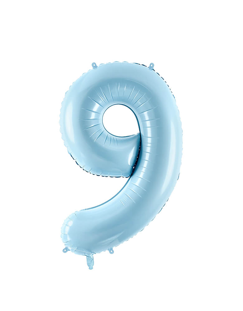 Party Deco - 34 inch - Large Number Pastel Blue Foil Mylar Balloon - Number 9 balloon