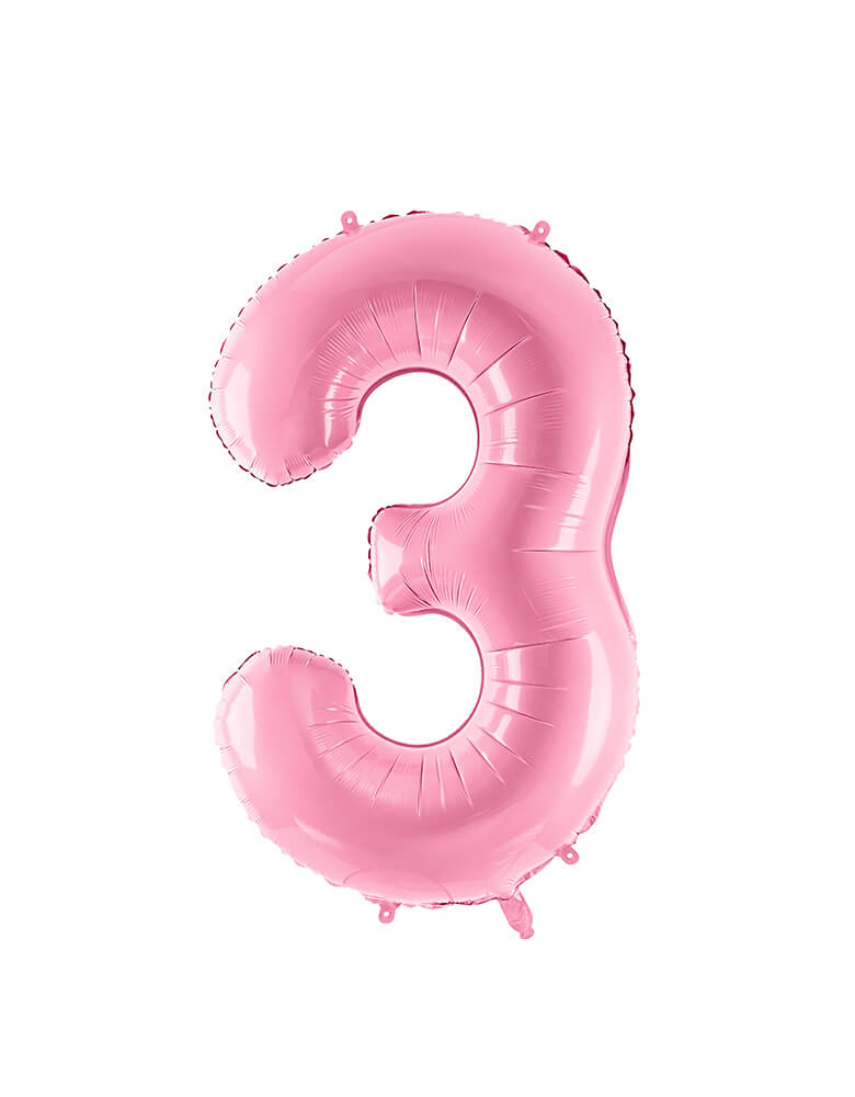 Party Deco - 34 inch - Large Number Pastel Pink Foil Mylar Balloon - Number 3 balloon