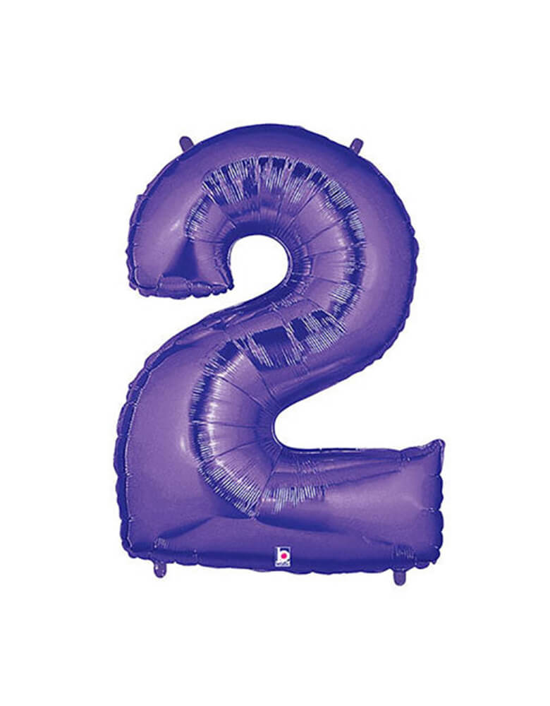Betallic Balloon - 40 inches Purple Megaloon foil mylar number balloons - Number 2. This Giant Balloon is the ultimate way to celebrate someone's birthday, milestone event, a couple's anniversary, the anniversary of a business and for marketing a special priced product at a business! Also Perfect for Encanto Party, Butterfly Party, unicorn party or any birthday party for girls. These huge balloons are great for bouquets, photo backdrops, on the top of balloon columns and more.
