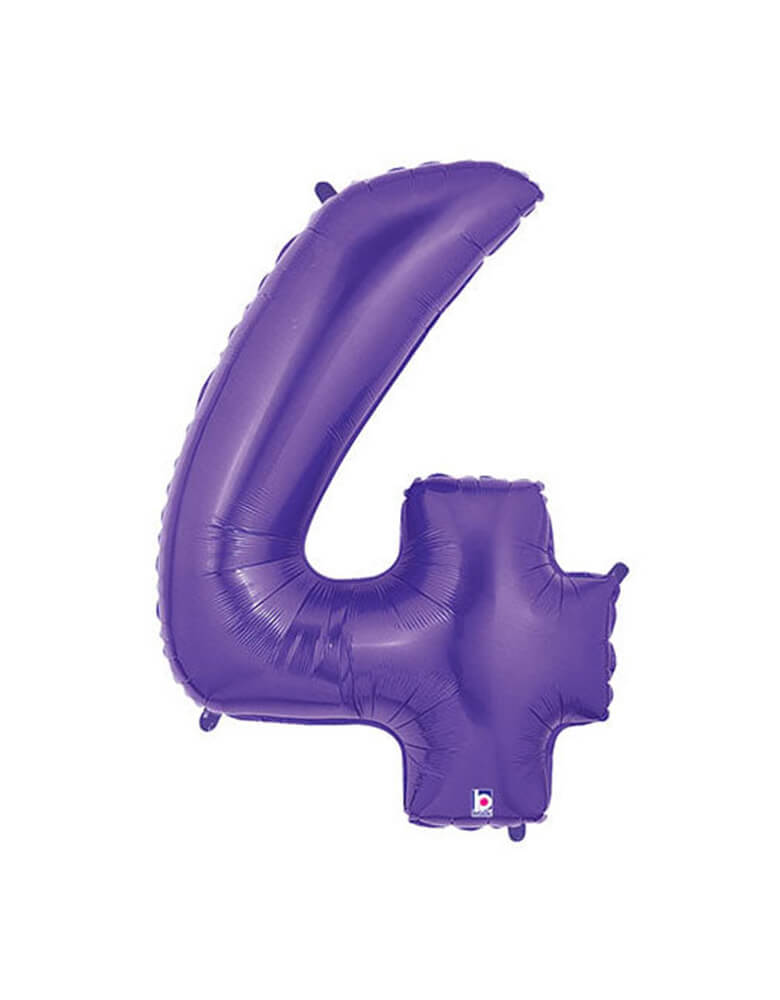 Betallic Balloon - 40 inches Purple Megaloon foil mylar number balloons - Number 4. This Giant Balloon is the ultimate way to celebrate someone's birthday, milestone event, a couple's anniversary, the anniversary of a business and for marketing a special priced product at a business! Also Perfect for Encanto Party, Butterfly Party, unicorn party or any birthday party for girls. These huge balloons are great for bouquets, photo backdrops, on the top of balloon columns and more.